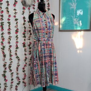 Eva Franco Colorful Plaid Midi Dress